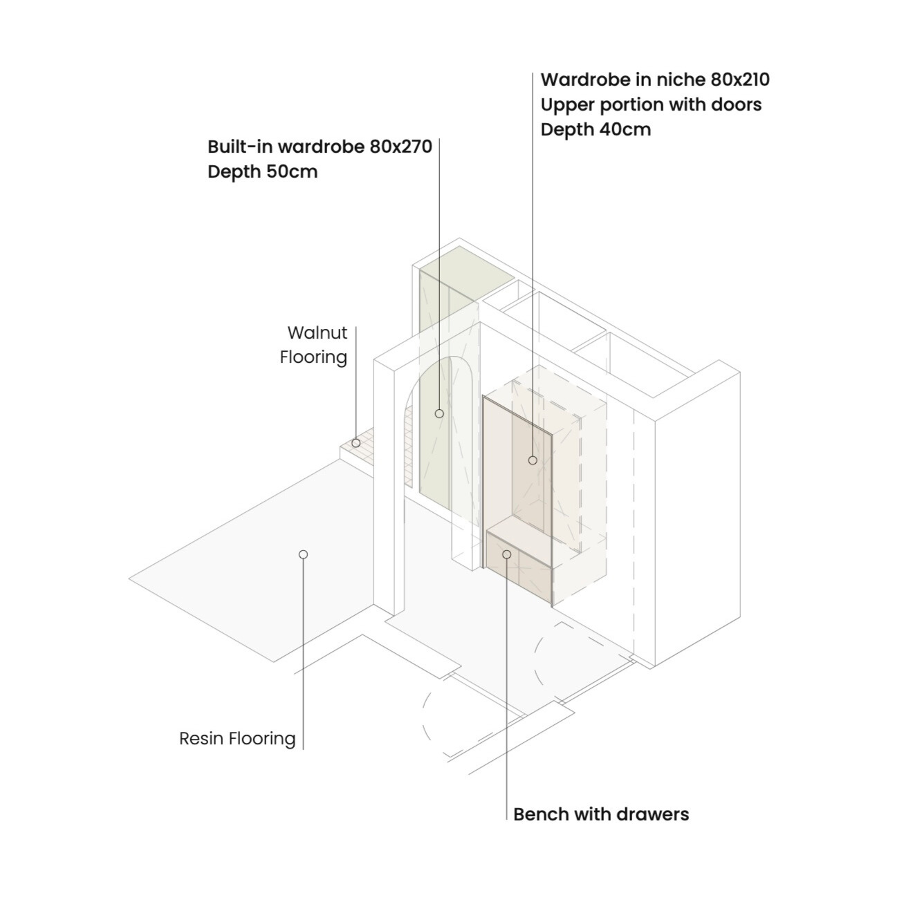 Axonometric projection of a customised wardrobe by PlaC Architecture