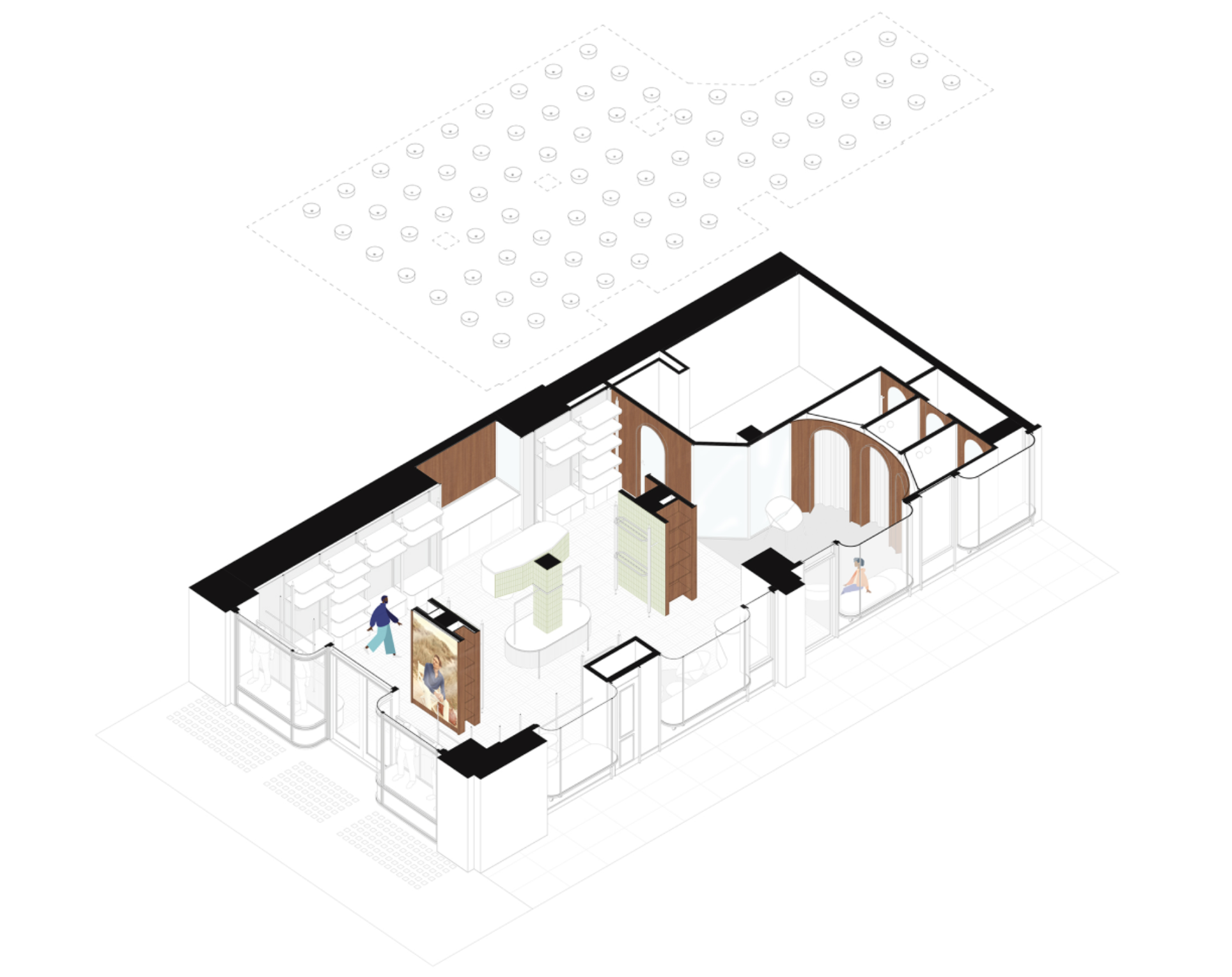 Axonometry by PlaC Architecture of the manswear shop of Luca Faloni in London