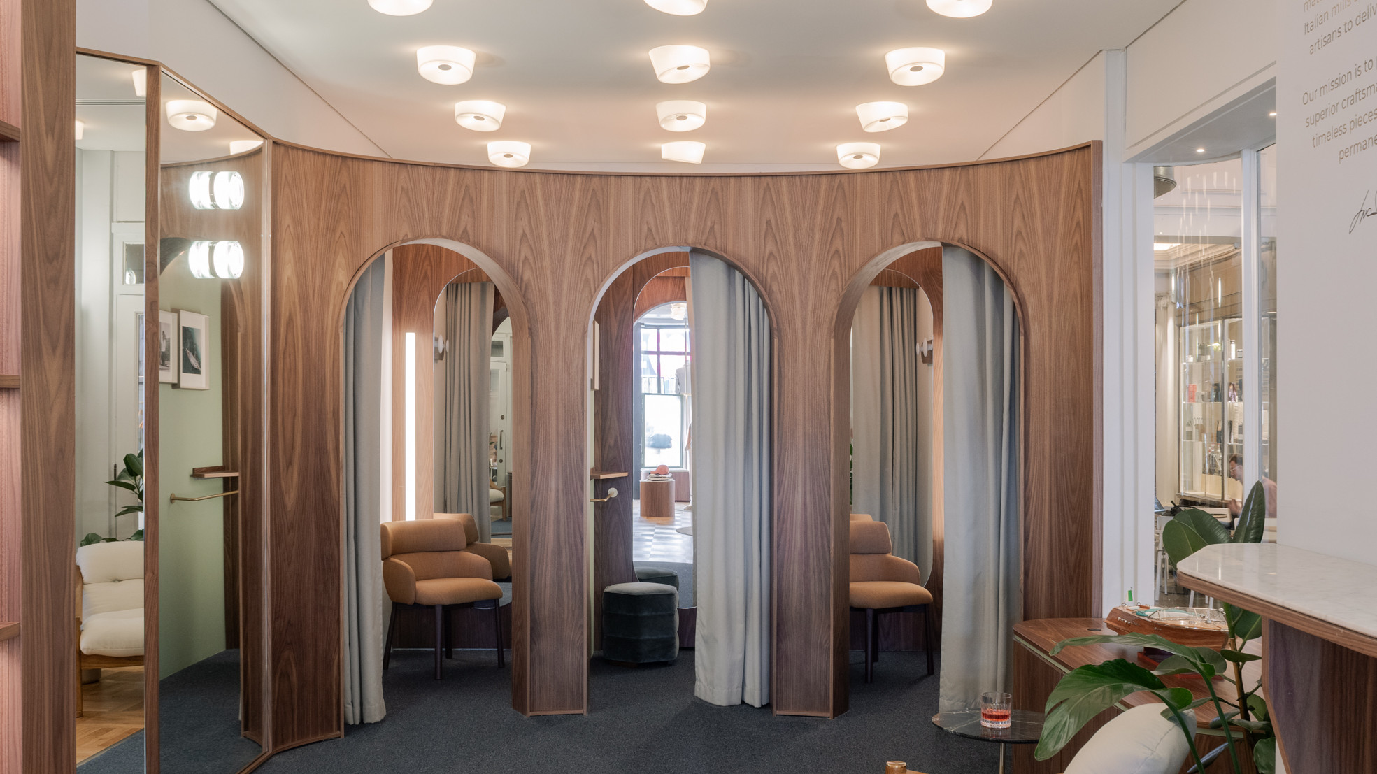 Dressing rooms of a quiet luxury Italian menswear brand