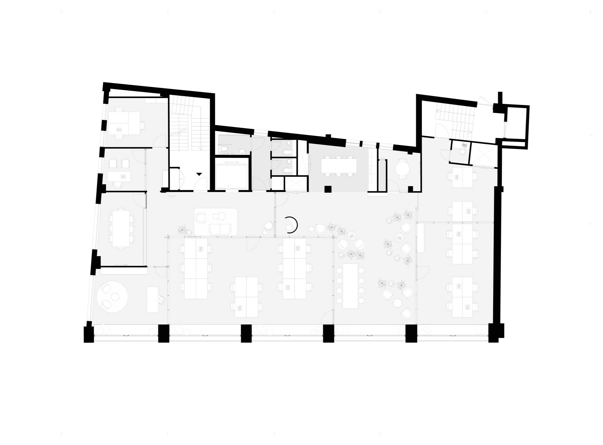 Updated plan of a new corporate office at Kensington by PlaC architecture.