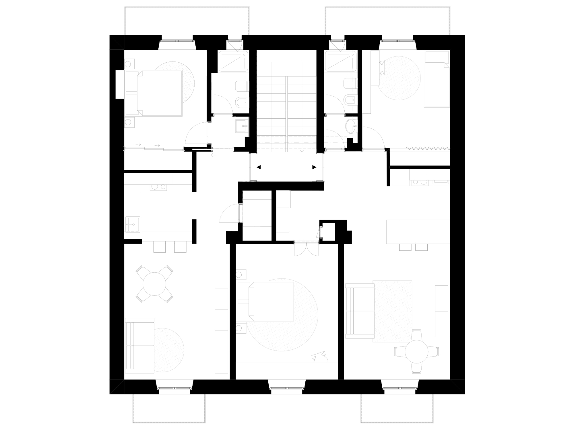 Renewed plan of a 130 sqm apartment.